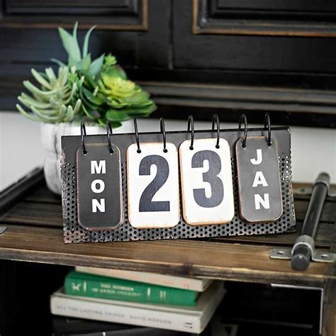 old school gray metal box flip calendar clocks|Vintage Metal Flip Calendar .